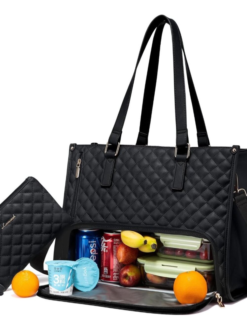 Lunch Tote Bag for Women, 15.6 Inch Laptop Bag with Insulated Lunch Compartment,